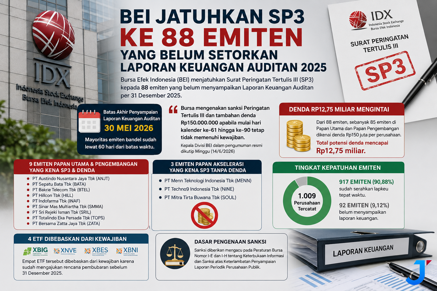 BEI Sanksi 88 Emiten yang Belum Laporkan Kinerja 2025, Siapa Saja?